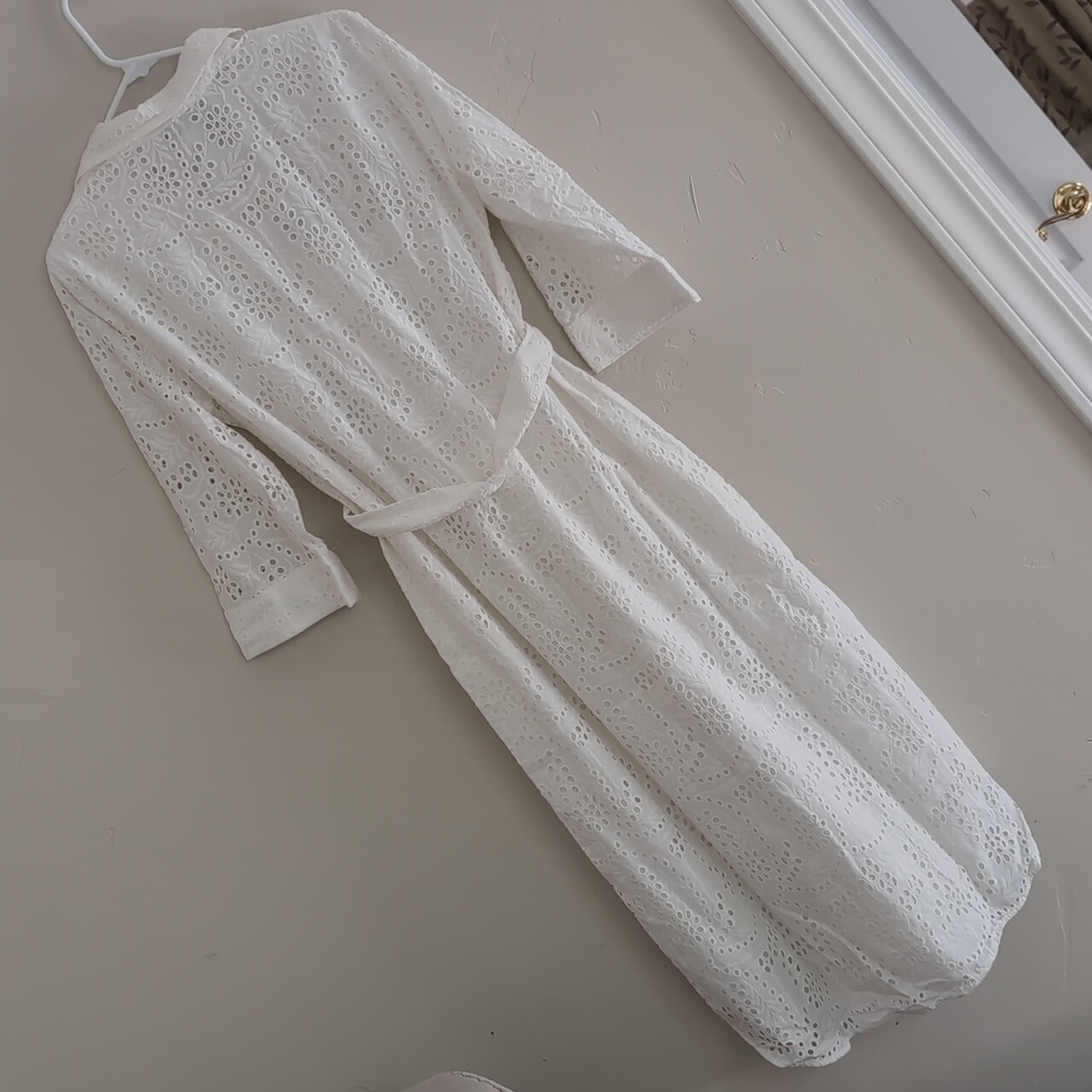 ZARA WOMAN $109 EMBROIDERED EYELET SHIRT DRESS ZW COLLECTION WHITE | 3129/265 - Picture 9 of 9